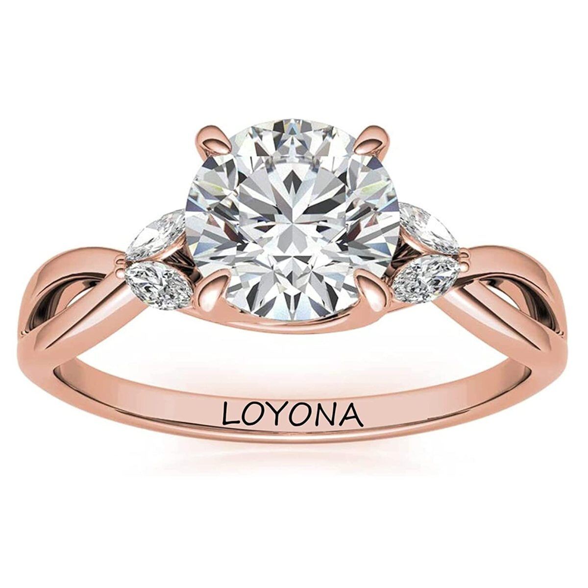 Anillo de compromiso Moissanite de plata de ley con baño de oro rosa y forma circular 1CT-4