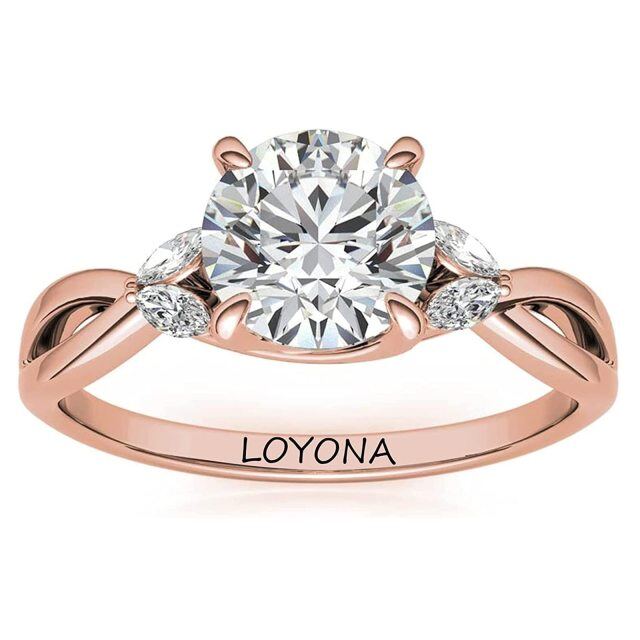 Anillo de compromiso Moissanite de plata de ley con baño de oro rosa y forma circular 1CT-4