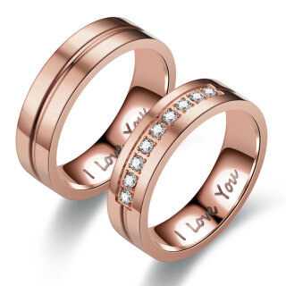 Sterling Silver with Rose Gold Plated 0.2CT Moissanite Personalized Engraving Couple Rings-35