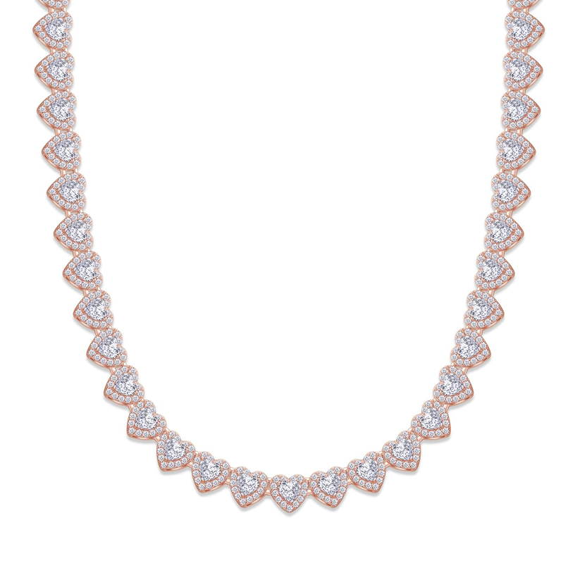 Sterling Silver with Rose Gold Plated 20.60 CT Moissanite Heart Tennis Chain Necklace-1