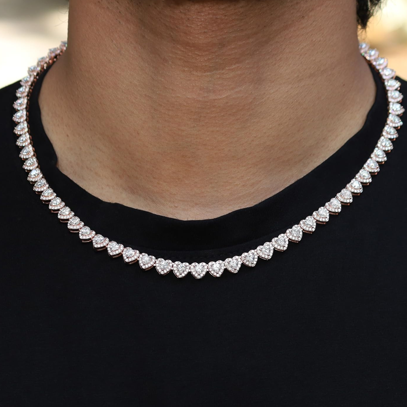 Sterling Silver with Rose Gold Plated 20.60 CT Moissanite Heart Tennis Chain Necklace-2