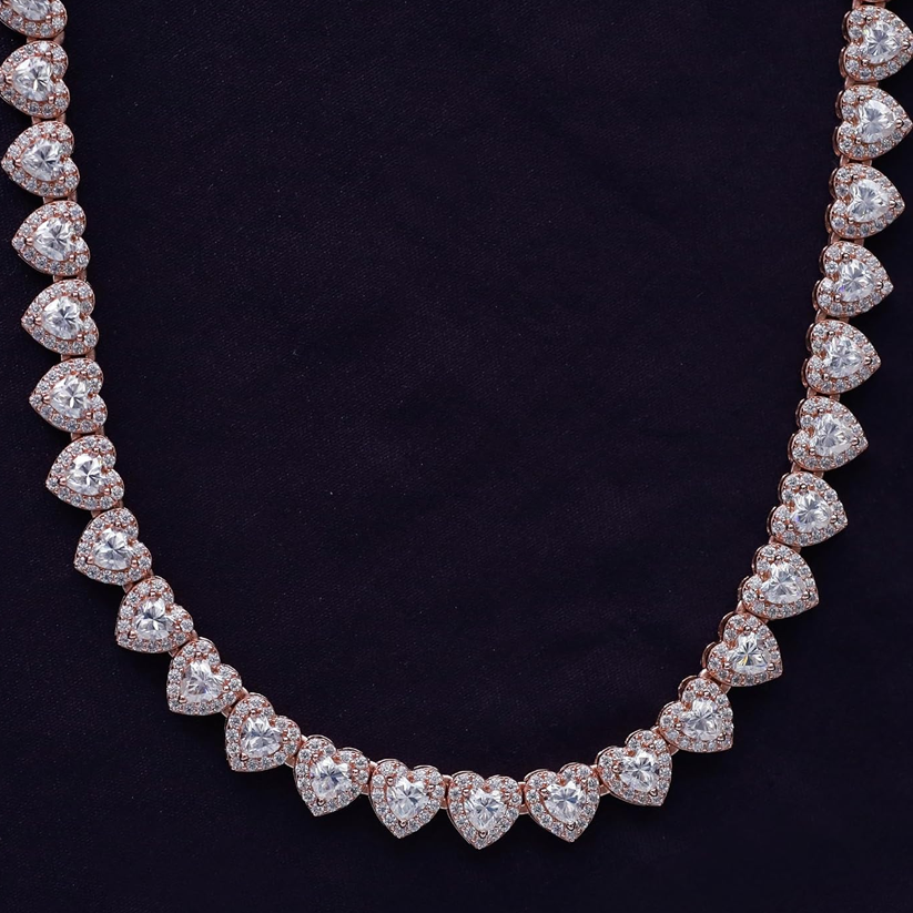 Sterling Silver with Rose Gold Plated 20.60 CT Moissanite Heart Tennis Chain Necklace-3