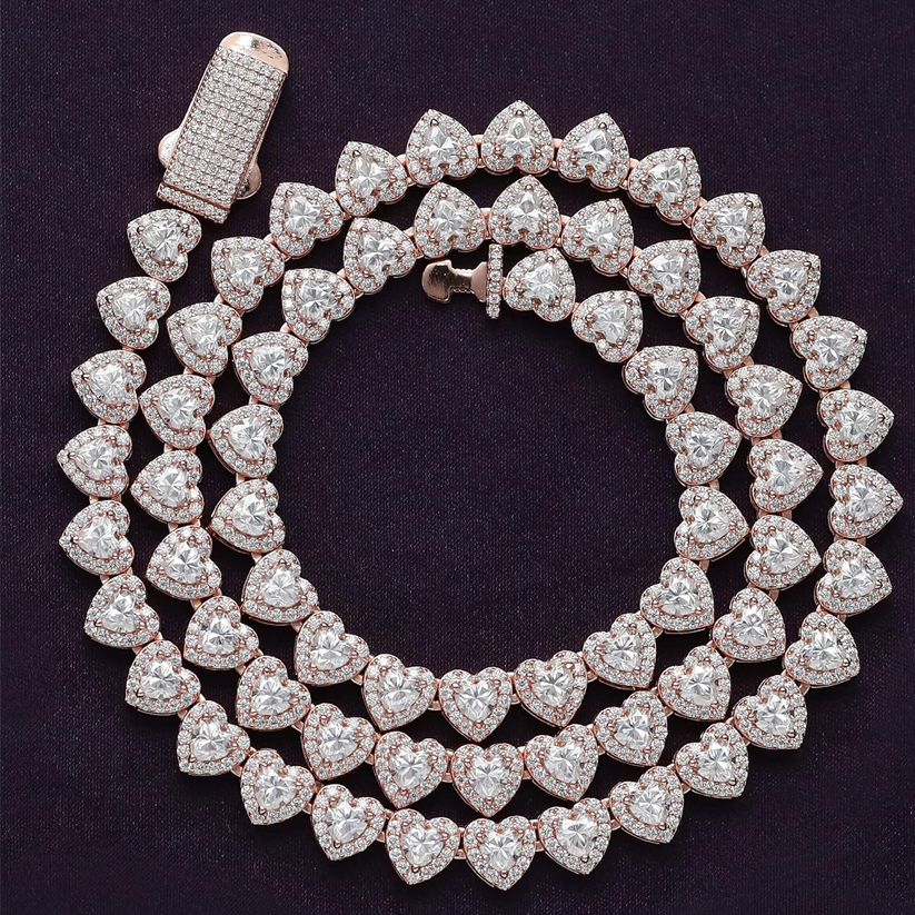 Sterling Silver with Rose Gold Plated 20.60 CT Moissanite Heart Tennis Chain Necklace-4