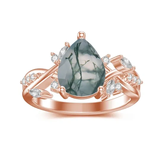 Sterling Silver with Rose Gold Plated Agate Drop Shape Ring