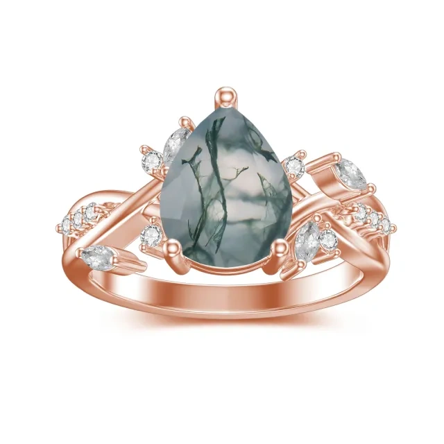 Sterling Silver with Rose Gold Plated Agate Drop Shape Ring-3