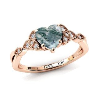 Sterling Silver with Rose Gold Plated Agate Heart Ring-38