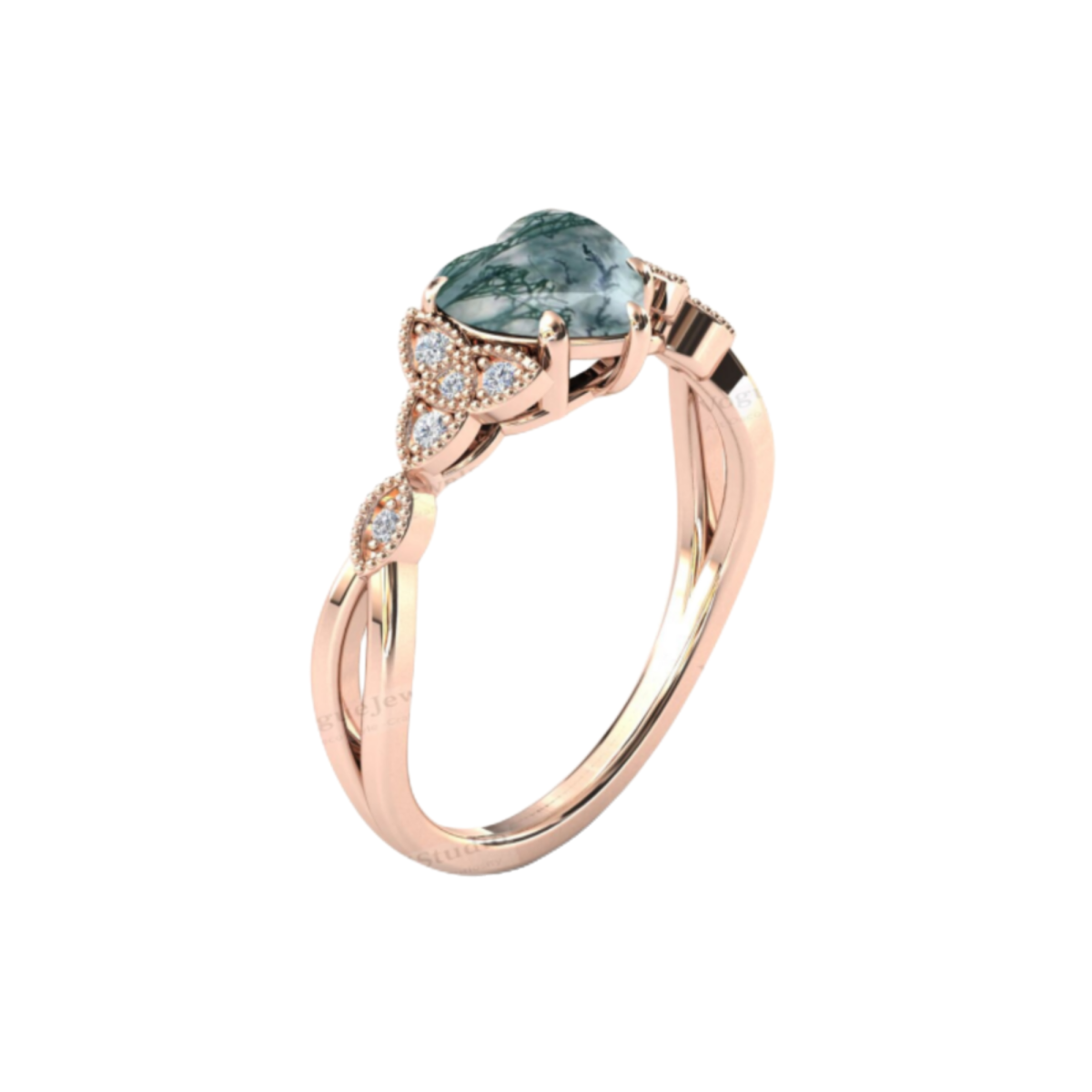 Sterling Silver with Rose Gold Plated Agate Heart Ring-3