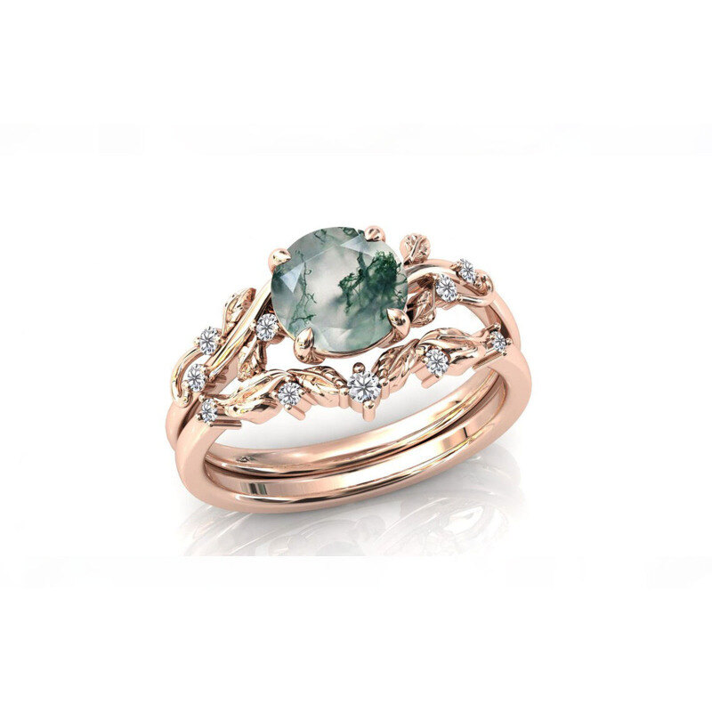 Anillo de compromiso de plata de ley con ágata y hiedra bañada en oro rosa-1