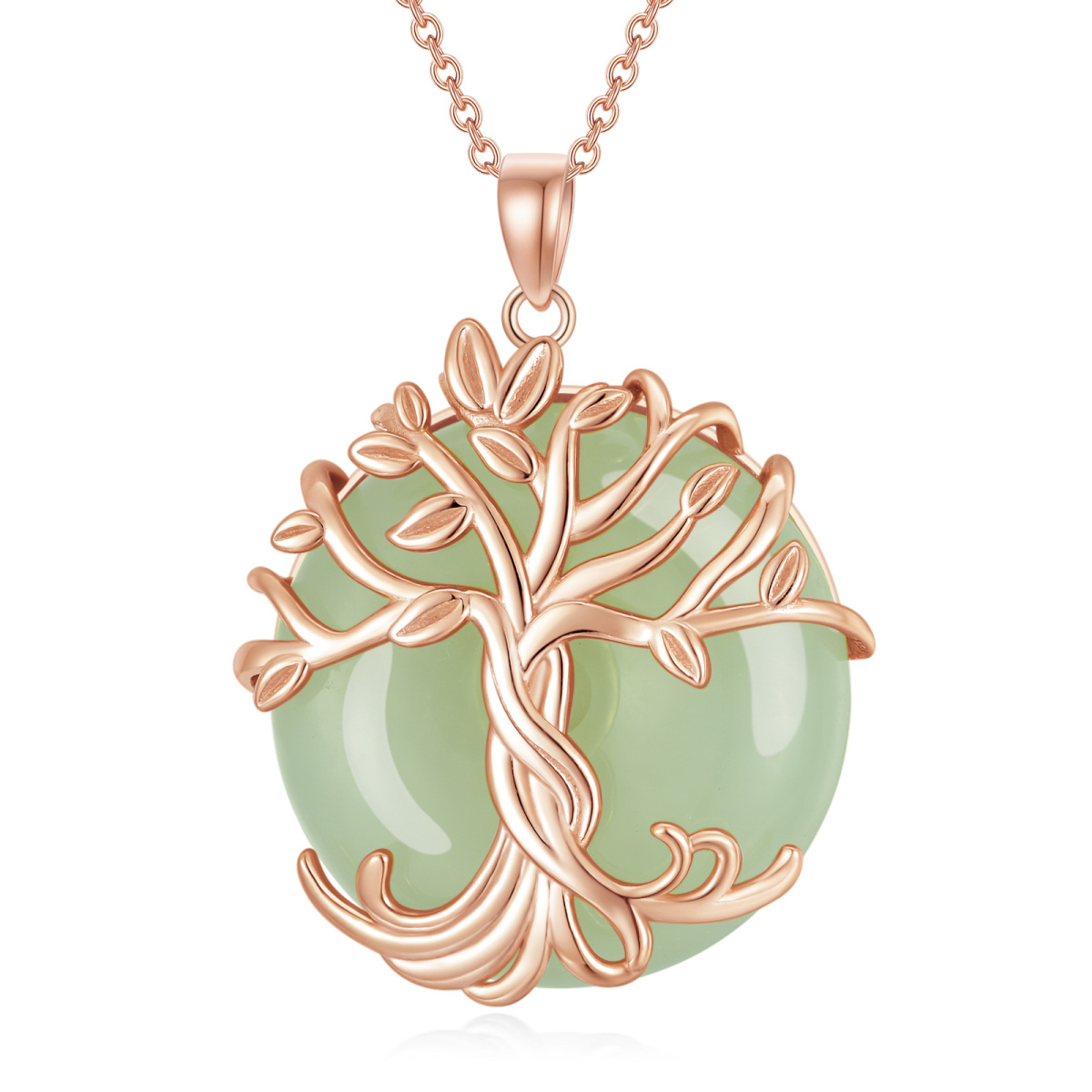 Sterling Silber mit Rose Gold plattiert Achat & Jade Baum des Lebens Anhänger Halskette-8