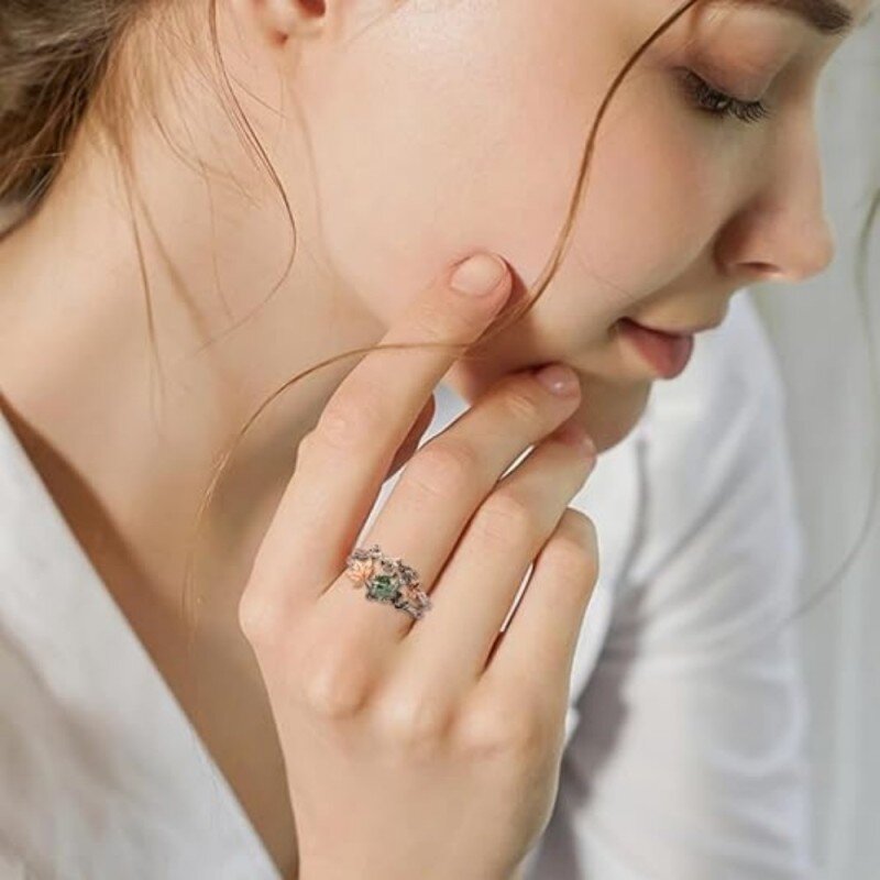 Anillo apilable de plata de ley con ágata bañada en oro rosa y grabado personalizado con hiedra-3