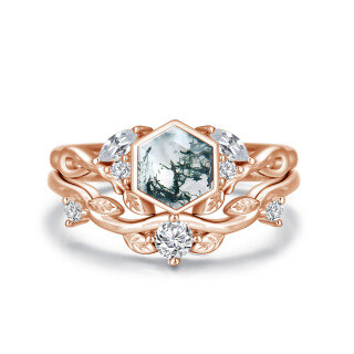 Sterling Silver with Rose Gold Plated Agate Personalized Engraving Ring-44