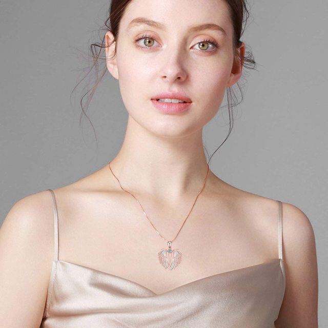 Collier en argent sterling avec pendentif ailes d'ange en zircon cubique plaqué or rose-2