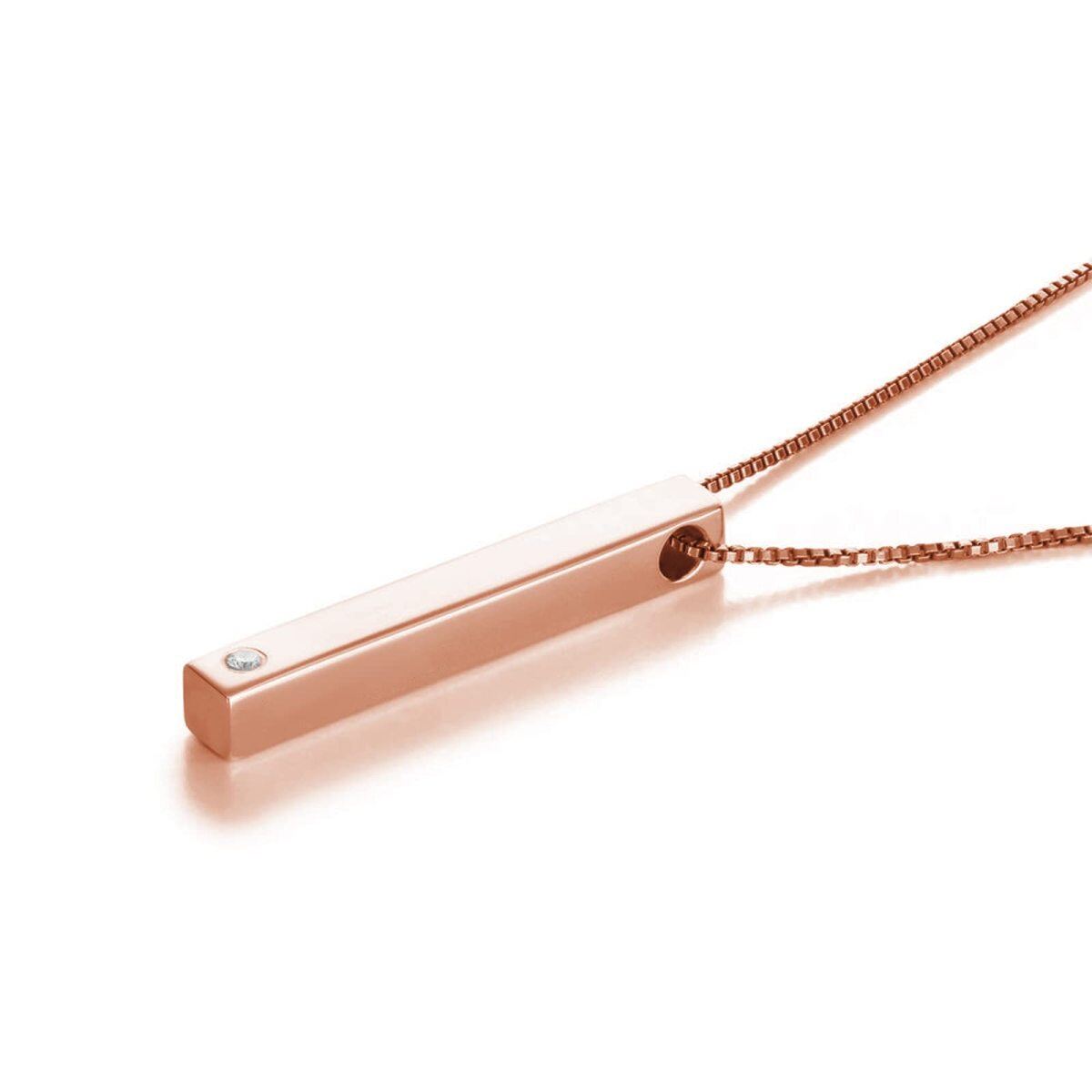 Sterling Silver with Rose Gold Plated Cubic Zirconia Bar Pendant Necklace-4