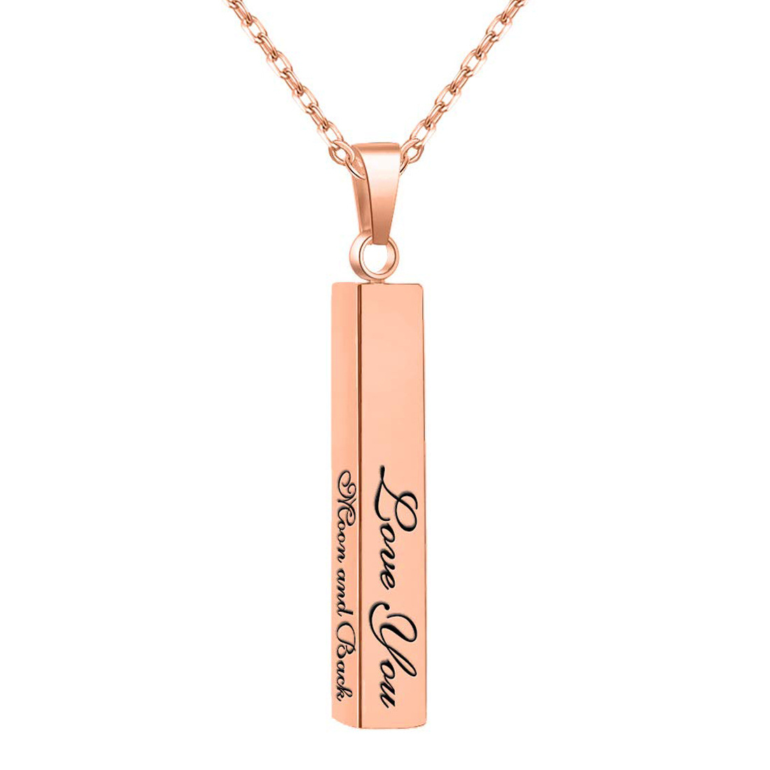 Sterling Silver with Rose Gold Plated Bar Pendant Necklace-1