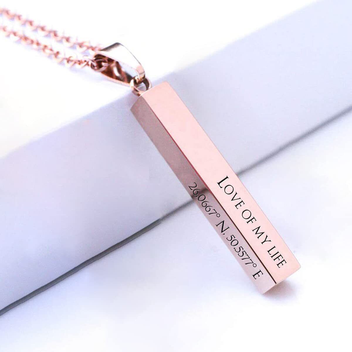 Sterling Silver with Rose Gold Plated Bar Pendant Necklace-2