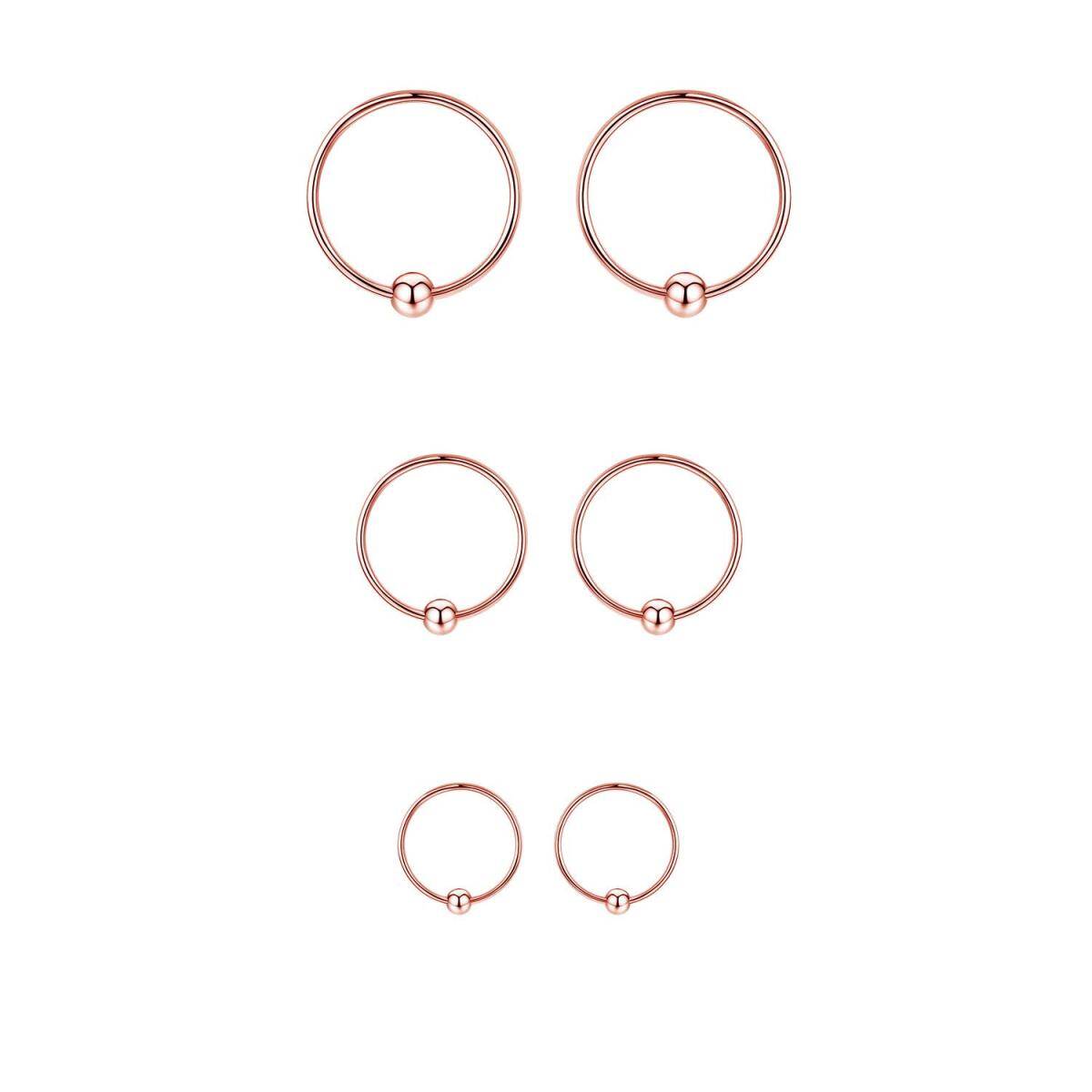 Sterling Silver with Rose Gold Plated Bead Cartilage Hoop Earrings Three Pair Set-1