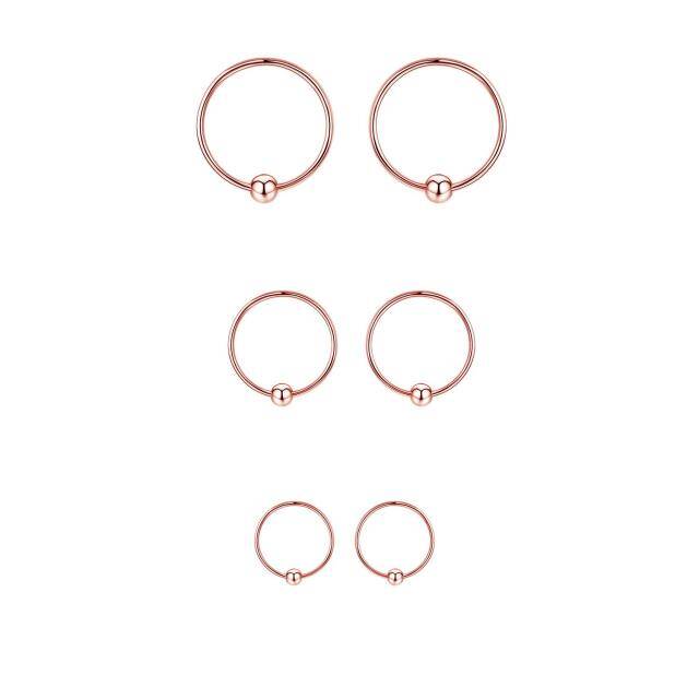 Sterling Silver with Rose Gold Plated Bead Cartilage Hoop Earrings Three Pair Set-1