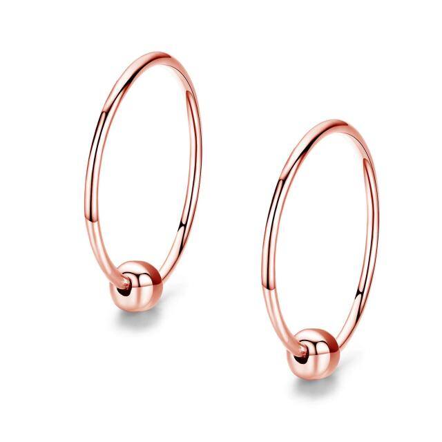 Sterling Silver with Rose Gold Plated Bead Cartilage Hoop Earrings Three Pair Set-4