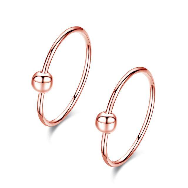 Sterling Silver with Rose Gold Plated Bead Cartilage Hoop Earrings Three Pair Set-5