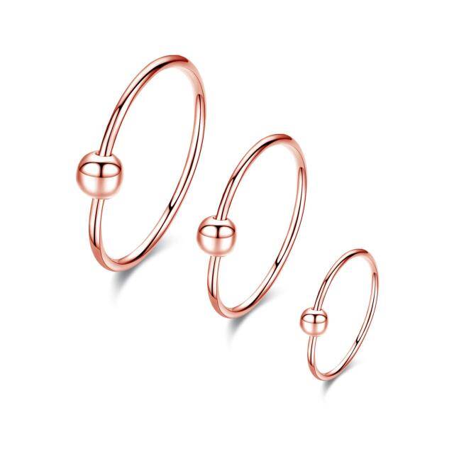 Sterling Silver with Rose Gold Plated Bead Cartilage Hoop Earrings Three Pair Set-6