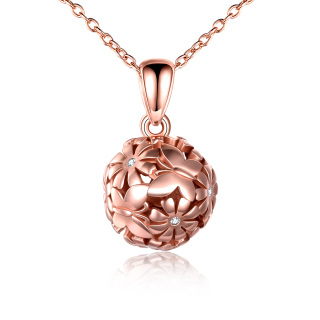 Sterling Silver With Rose Gold Plated Cubic Zirconia Butterfly Daisy And Spherical Pendant Necklace For Women-4