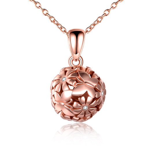 Sterling Silver with Rose Gold Plated Cubic Zirconia Butterfly & Daisy & Spherical Pendant Necklace