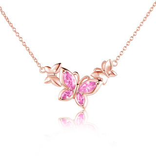 Sterling Silver with Rose Gold Plated Cubic Zirconia Butterfly Pendant Necklace-12