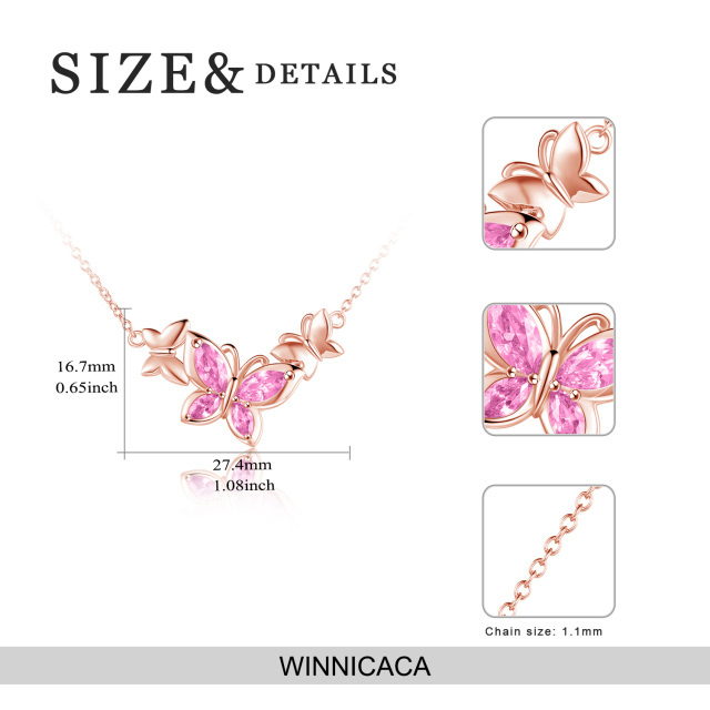 Collier en argent sterling avec pendentif papillon en zircon cubique plaqué or rose-5