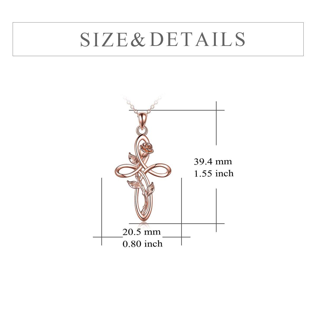 Sterling Silber mit Rose vergoldet Rose & Keltischer Knoten & Kreuz Anhänger Halskette-5