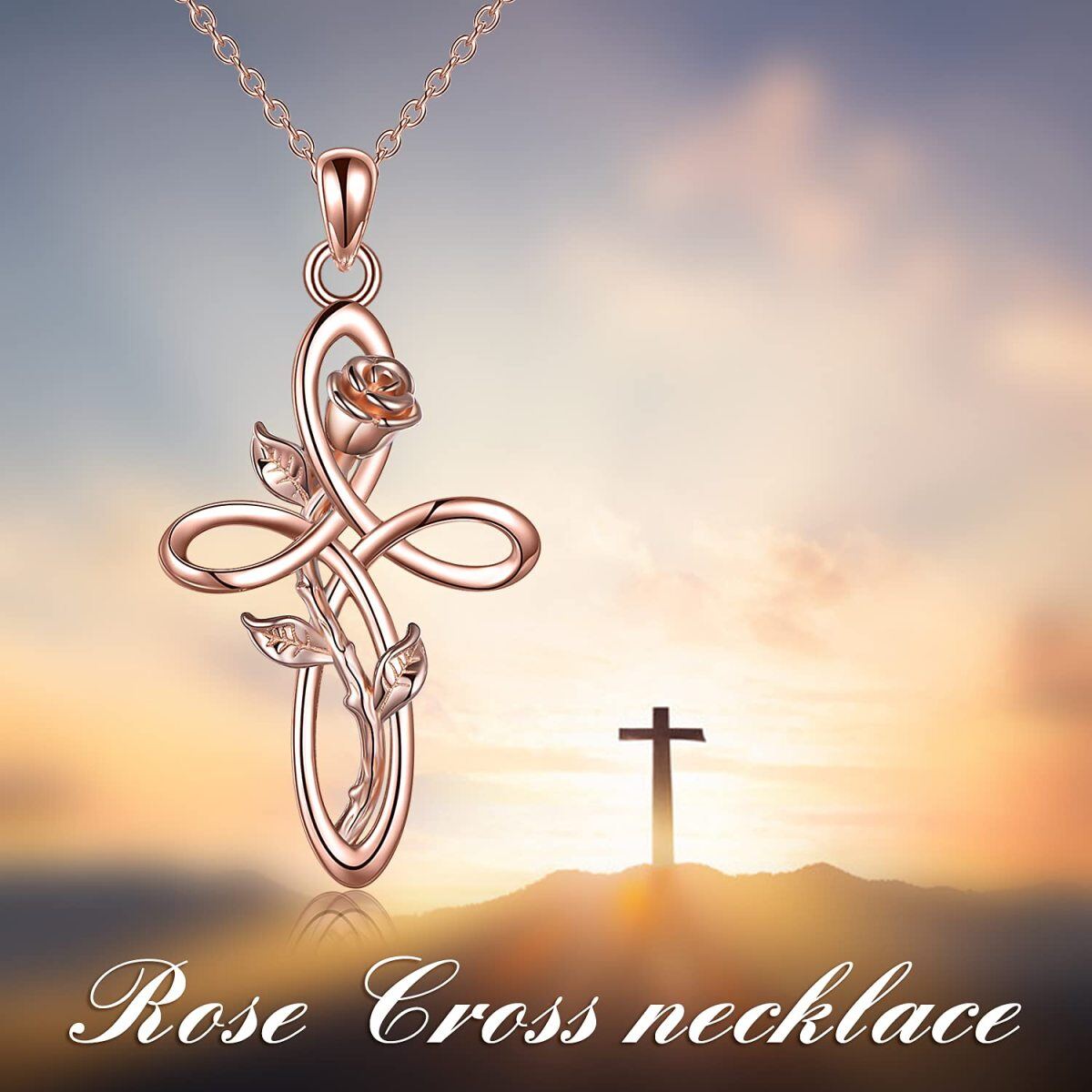 Collana con ciondolo a forma di nodo e croce celtica in argento sterling e placcato oro rosa-6