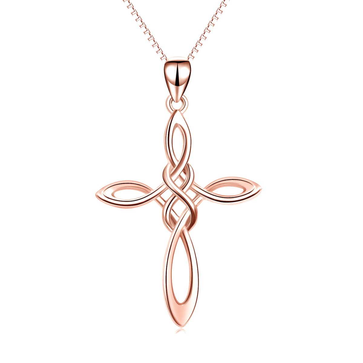 Collier en argent sterling avec pendentif nœud celtique et croix plaqué or rose-1