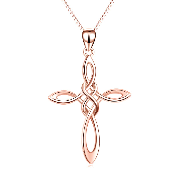 Sterling Silver with Rose Gold Plated Celtic Knot & Cross Pendant Necklace-1