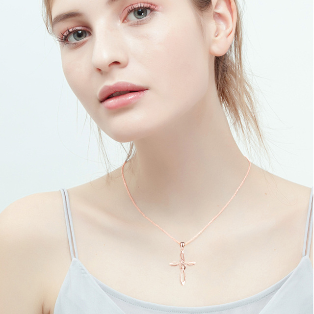 Sterling Silber mit Rose vergoldet Keltischer Knoten & Kreuz Anhänger Halskette-2