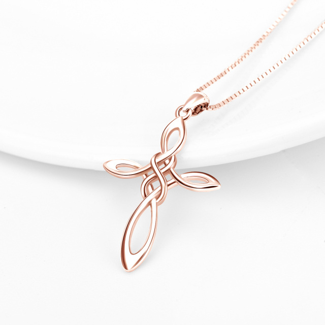 Sterling Silver with Rose Gold Plated Celtic Knot & Cross Pendant Necklace-3