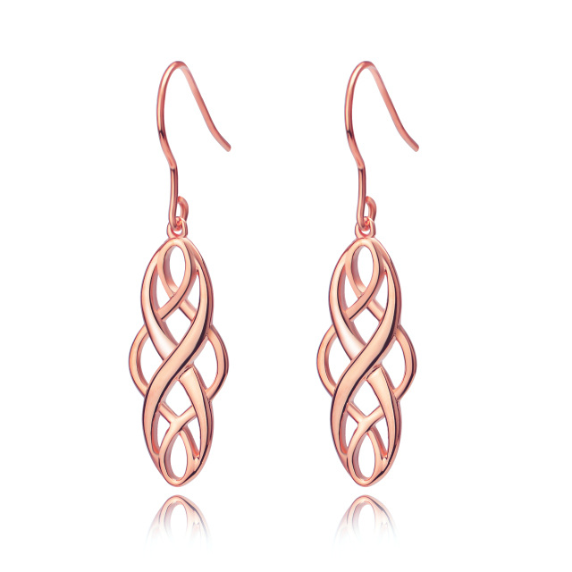 Boucles d'oreilles pendantes en argent sterling avec nœud celtique plaqué or rose-1