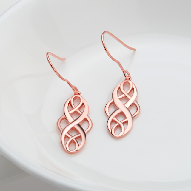 Boucles d'oreilles pendantes en argent sterling avec nœud celtique plaqué or rose-2