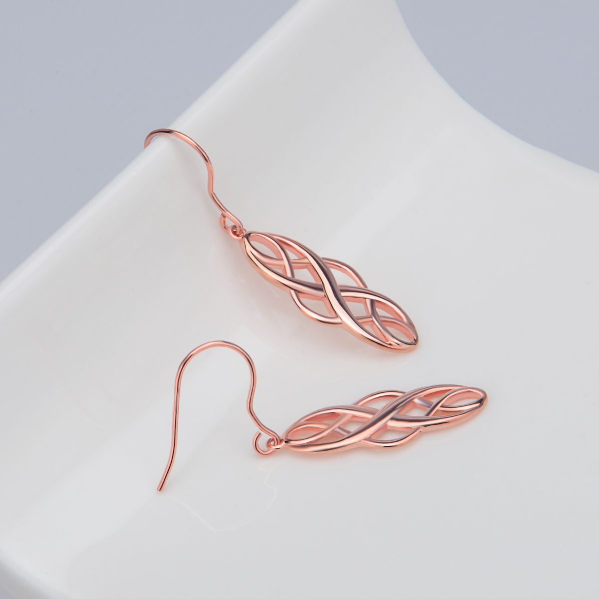 Boucles d'oreilles pendantes en argent sterling avec nœud celtique plaqué or rose-3