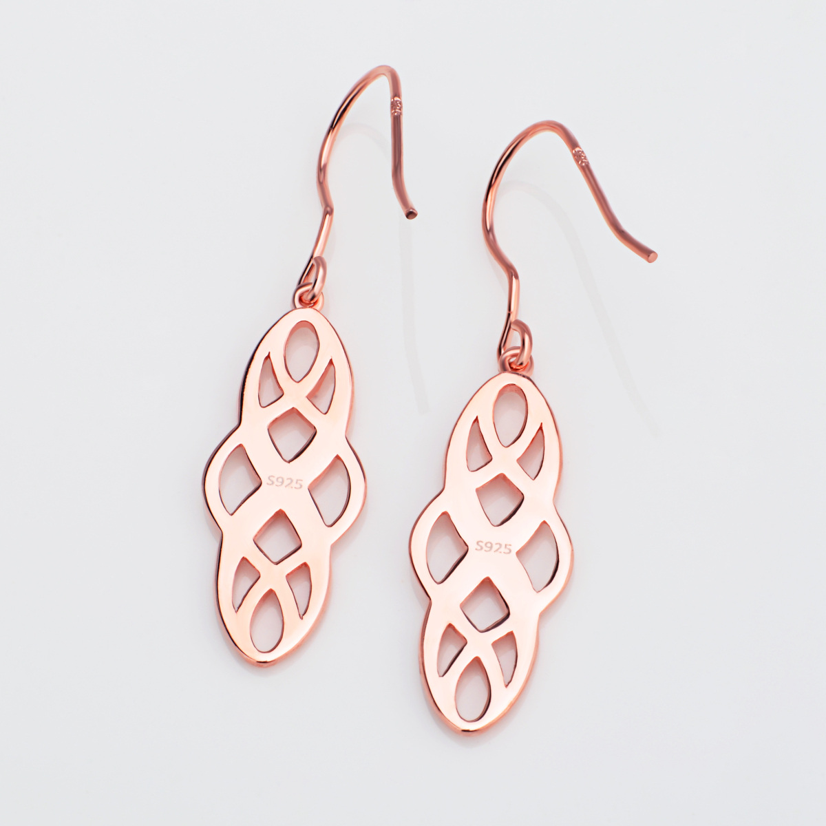 Boucles d'oreilles pendantes en argent sterling avec nœud celtique plaqué or rose-4