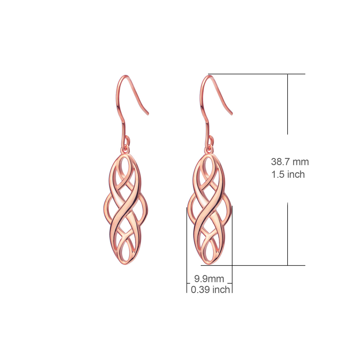 Boucles d'oreilles pendantes en argent sterling avec nœud celtique plaqué or rose-5