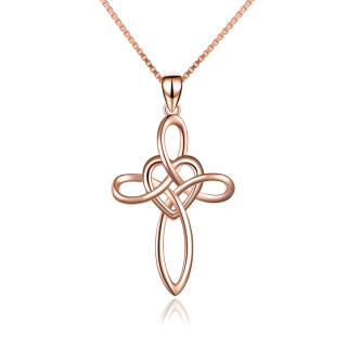 Sterling Silver with Rose Gold Plated Celtic Knot & Cross Pendant Necklace-5