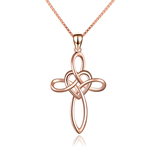 Sterling Silver with Rose Gold Plated Celtic Knot & Cross Pendant Necklace