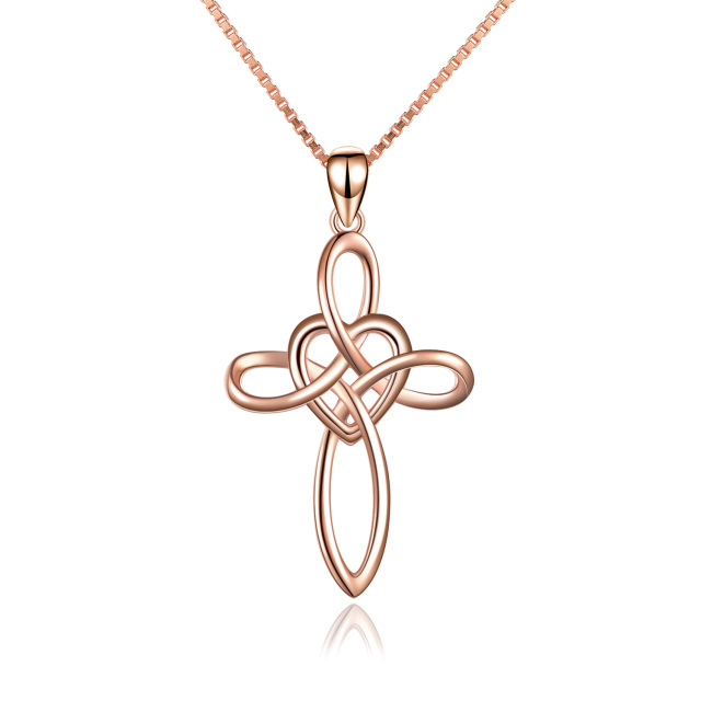 Sterling Silver with Rose Gold Plated Celtic Knot Pendant Necklace-1