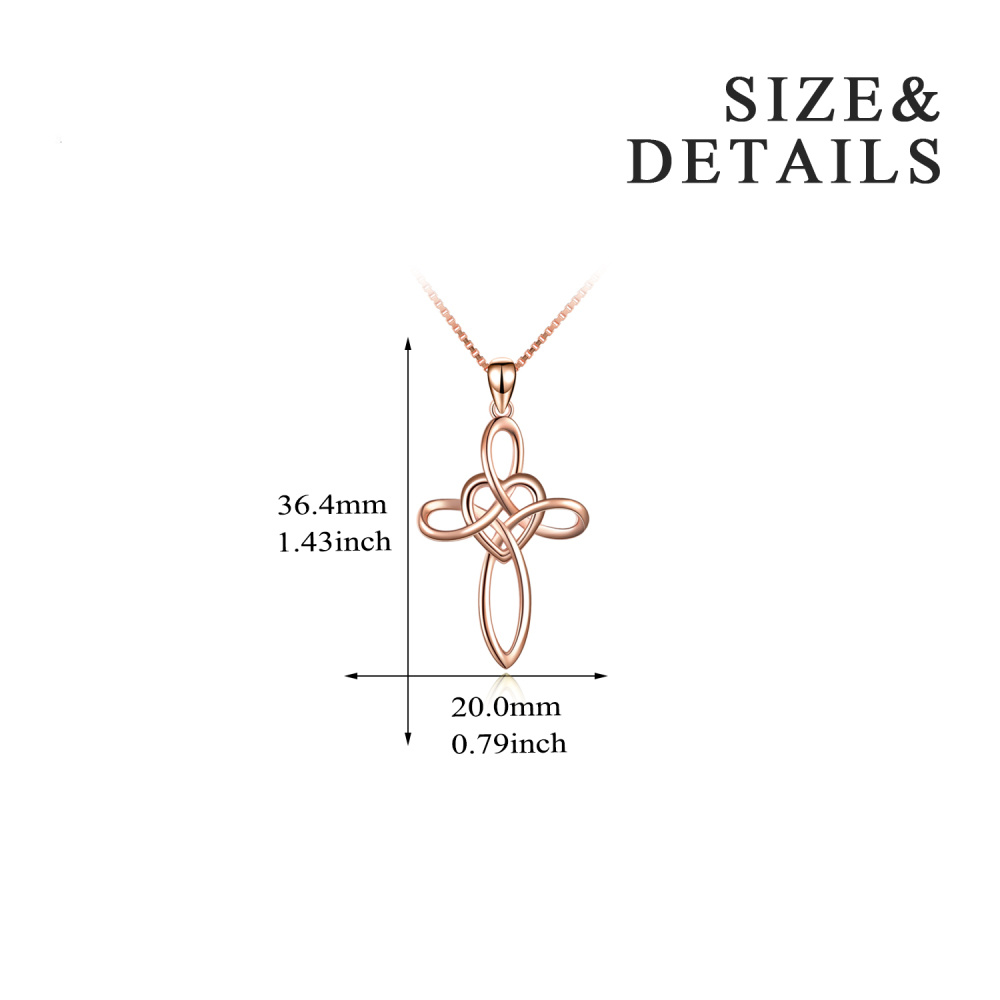 Sterling Silver with Rose Gold Plated Celtic Knot & Cross Pendant Necklace-5