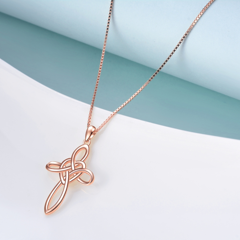 Sterling Silver with Rose Gold Plated Celtic Knot & Cross Pendant Necklace-4