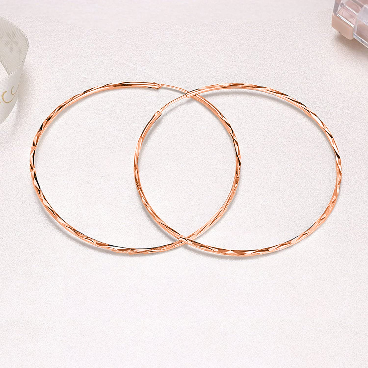 Sterling Silver with Rose Gold Plated Circle Hoop Earrings-3