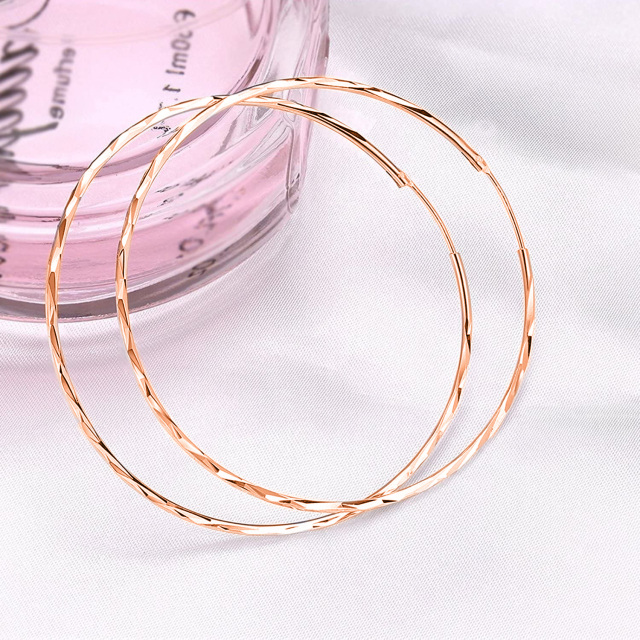 Sterling Silver with Rose Gold Plated Circle Hoop Earrings-4