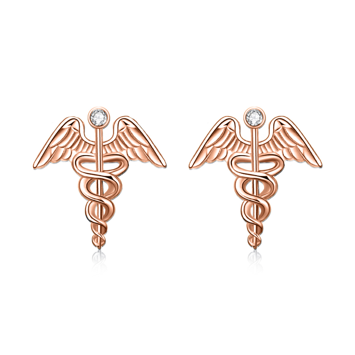 Sterling Silver with Rose Gold Plated Circular Shaped Cubic Zirconia Angel Stud Earrings-1