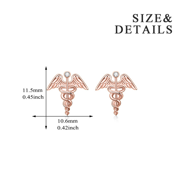 Sterling Silver with Rose Gold Plated Circular Shaped Cubic Zirconia Angel Stud Earrings-3