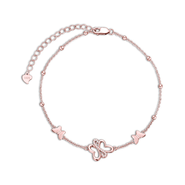 Bracelet de cheville en argent sterling et plaqué or rose avec papillon en zircon cubique-1