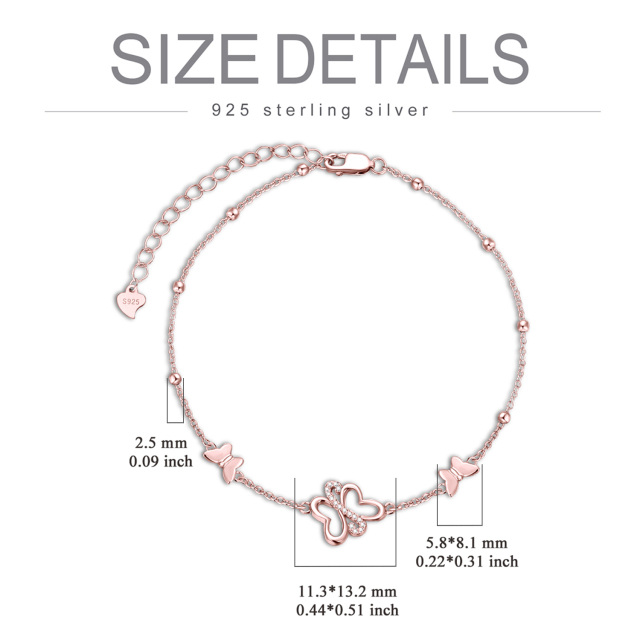 Sterling Silver with Rose Gold Plated Circular Shaped Cubic Zirconia Butterfly Single Layer Anklet-5